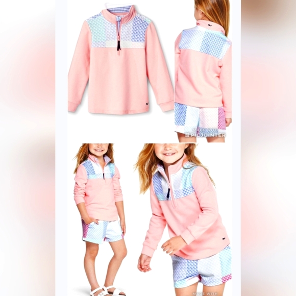 Vineyard Vines Other - Vineyard Vines x Target Youth Girls Pink Patchwork Whale Logo 1/4 Zip Pullover